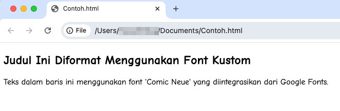 tampilan tulisan di google chrome yang menggunakan font comic neue