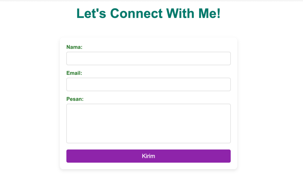 tampilan halaman pesan di website yang sudah diberi css