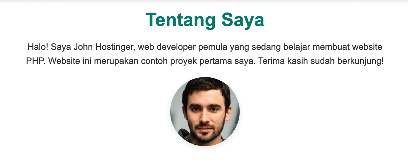 tampilan halaman tentang saya yang dibuat dengan website php