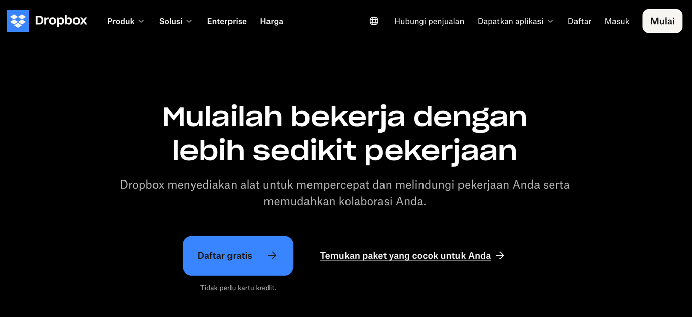 tampilan homepage dropbox