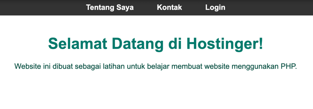 tampilan halaman index php untuk homepage dengan menu navigasi