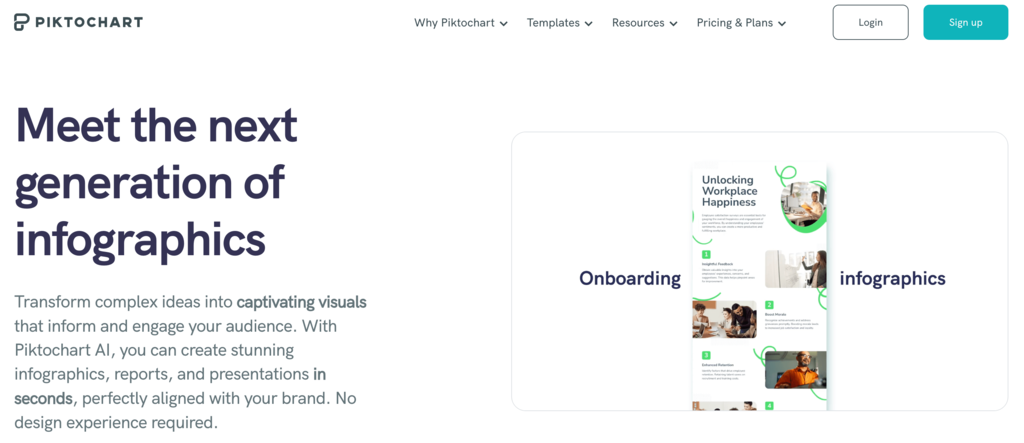 tampilan homepage website piktochart