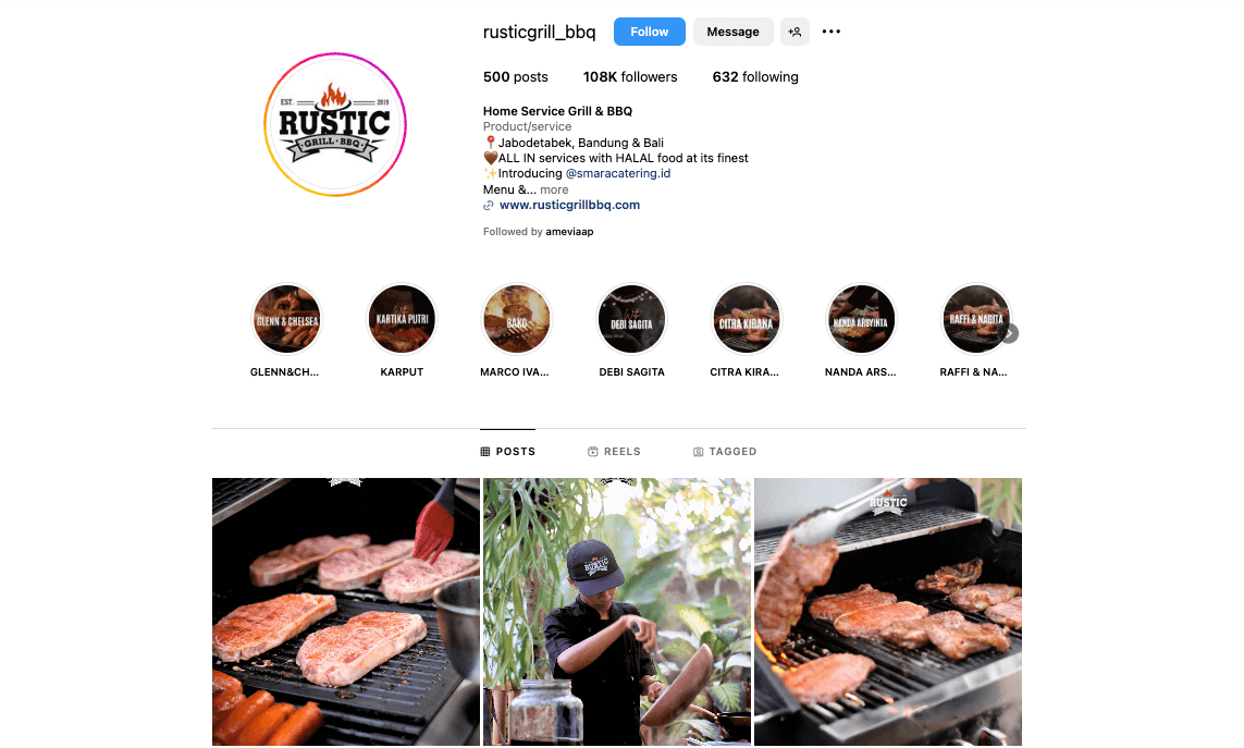 tampilan akun instagram rusticl grill usaha jasa bbq home service