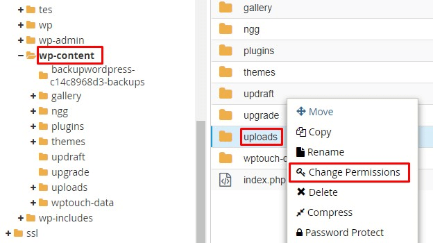 tampilan file manager cpanel untuk mengubah izin file