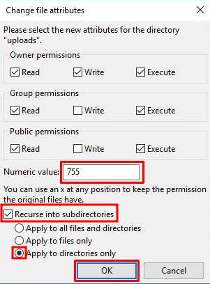 tampilan ftp filezilla untuk mengganti izin file dan folder