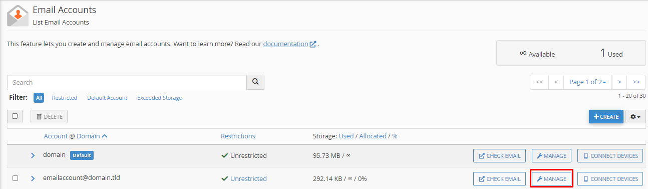 tampilan menu pengelolaan email cpanel