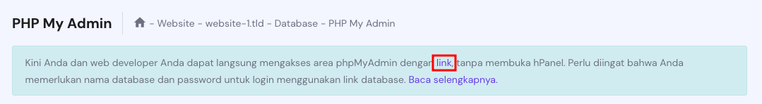 tampilan link untuk masuk ke phpmyadmin dari hpanel