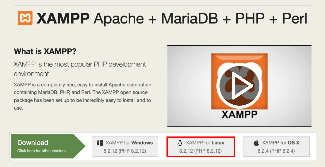 tampilan memilih installer xampp linux di website apache friends