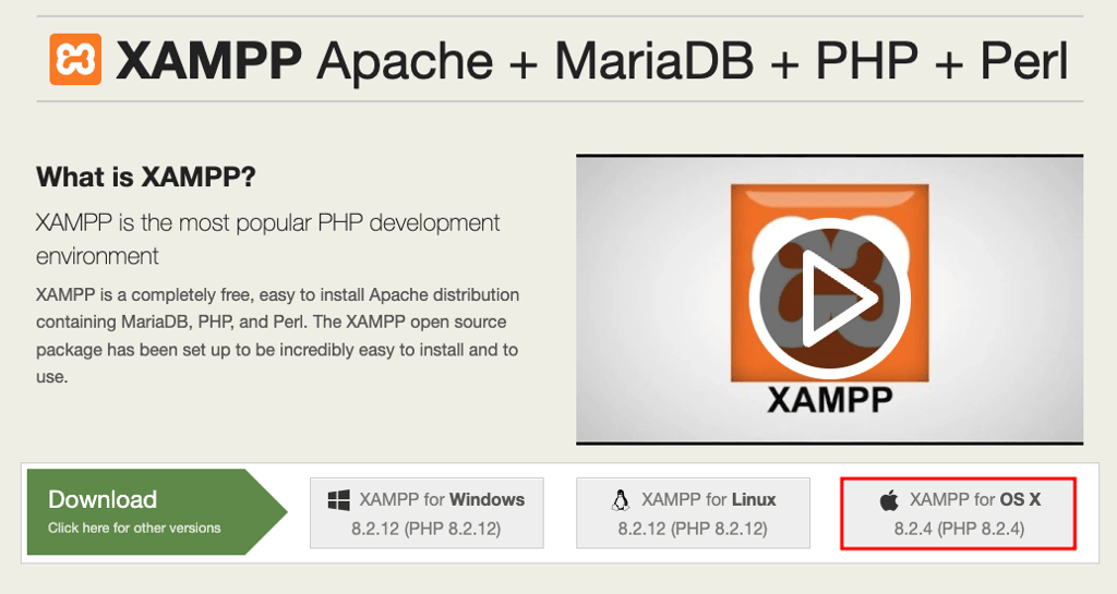 tampilan memilih installer xampp macos