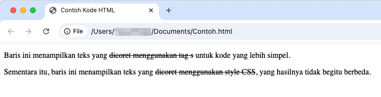 tampilan teks yang dicoret di chrome