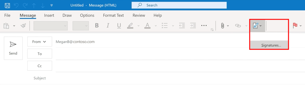 tampilan menu signature outlook yang dipilih