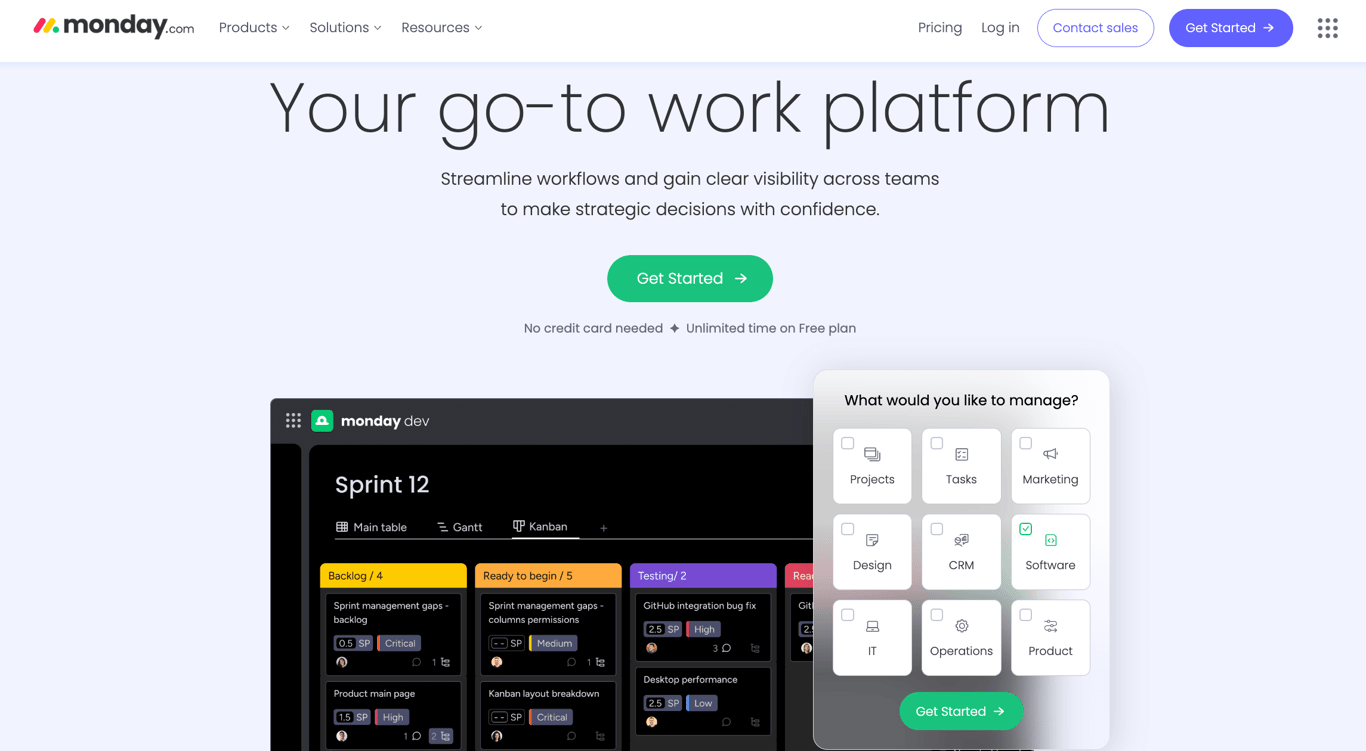 tampilan landing page monday com