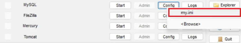 tampilan mysql my ini di xampp