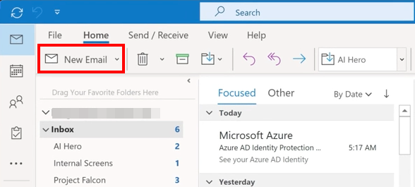 tampilan menu new email outlook yang dipilih
