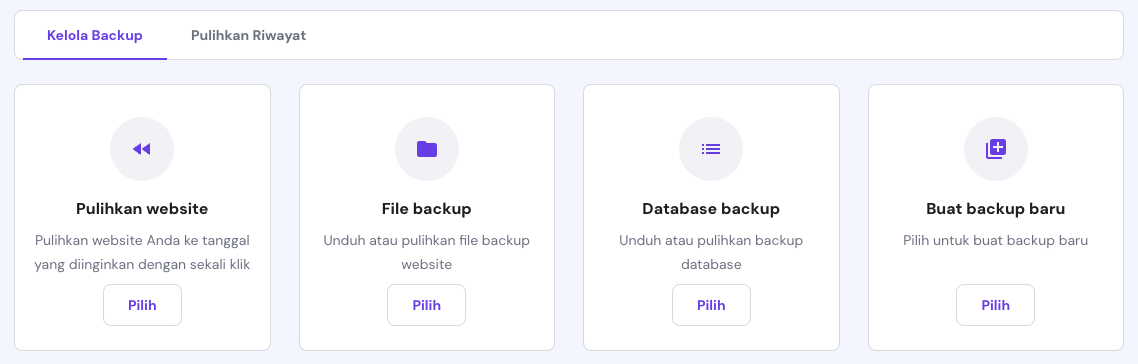 tampilan opsi backup yang tersedia di hpanel
