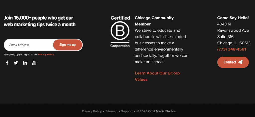 tampilan footer website orbit media