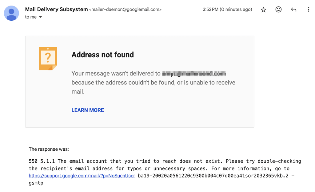 tampilan pesan email bounced di gmail