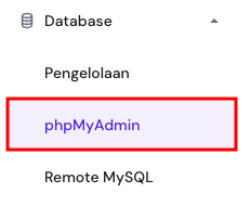 tampilan menu phpmyadmin di sidebar hpanel