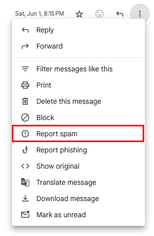 tampilan report spam email gmail