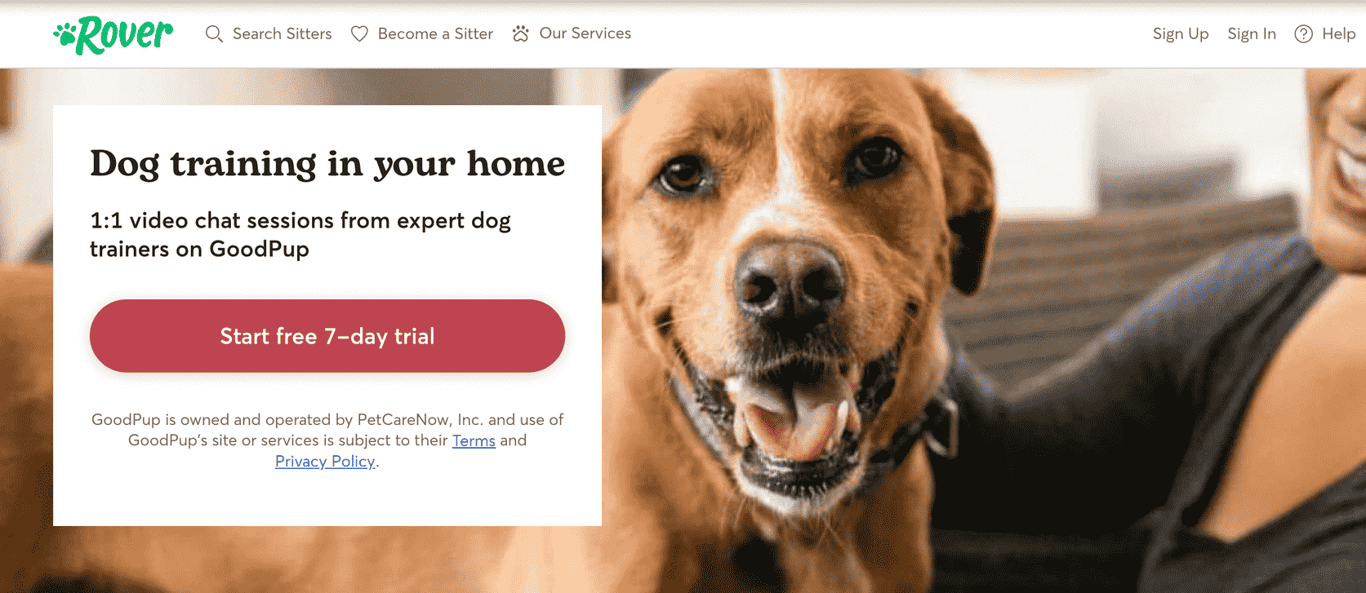 tampilan landing page promosi rover