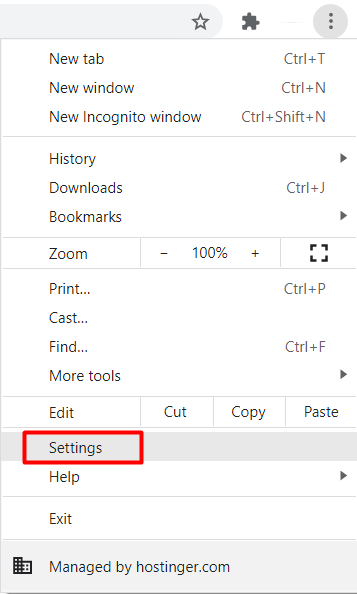 tampilan opsi settings yang dipilih dari menu titik tiga google chrome