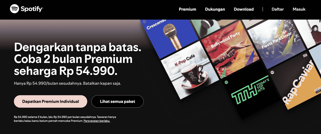 tampilan halaman spotify premium