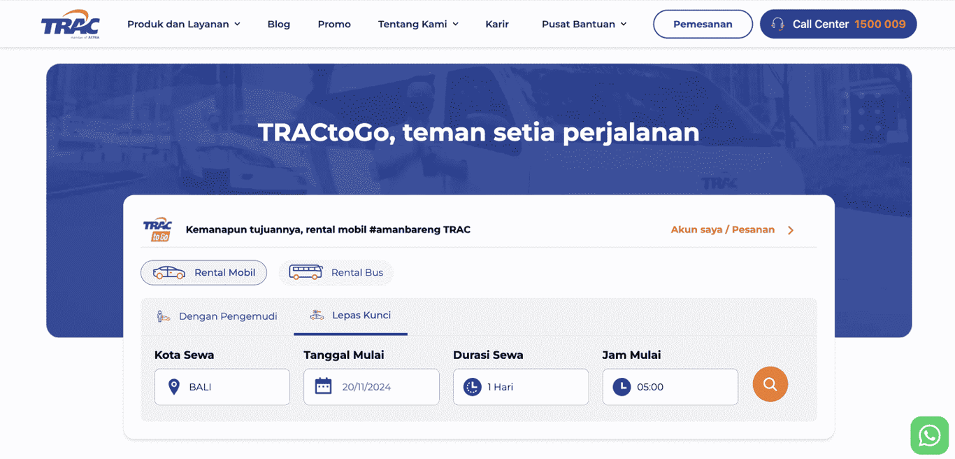 tampilan homepage trac astra