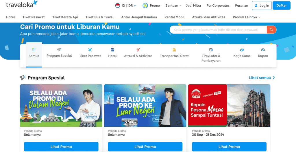 tampilan halaman promosi traveloka