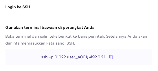 tampilan perintah untuk menggunakan ssh di hpanel
