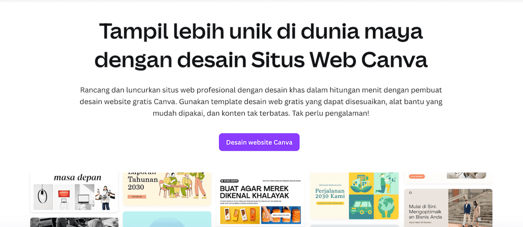 tampilan homepage canva pembuat website
