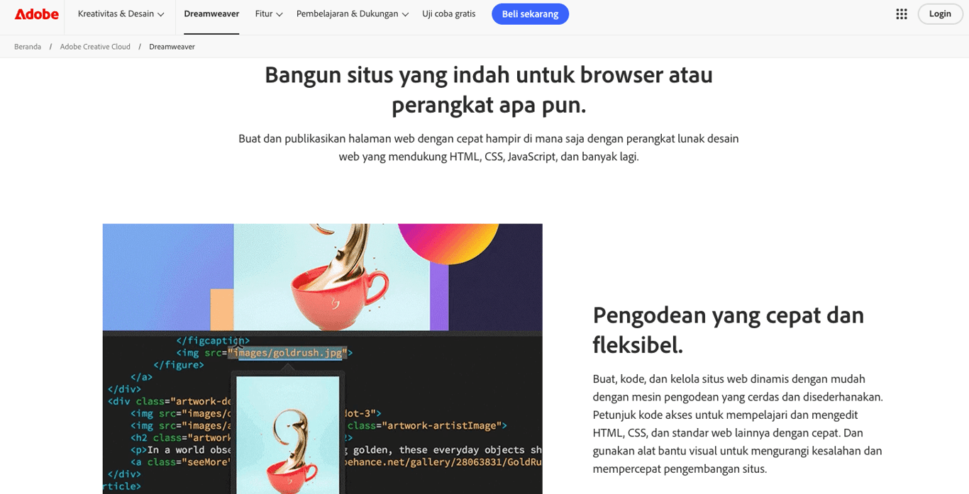 tampilan homepage dreamweaver sebagai aplikasi pembuat website