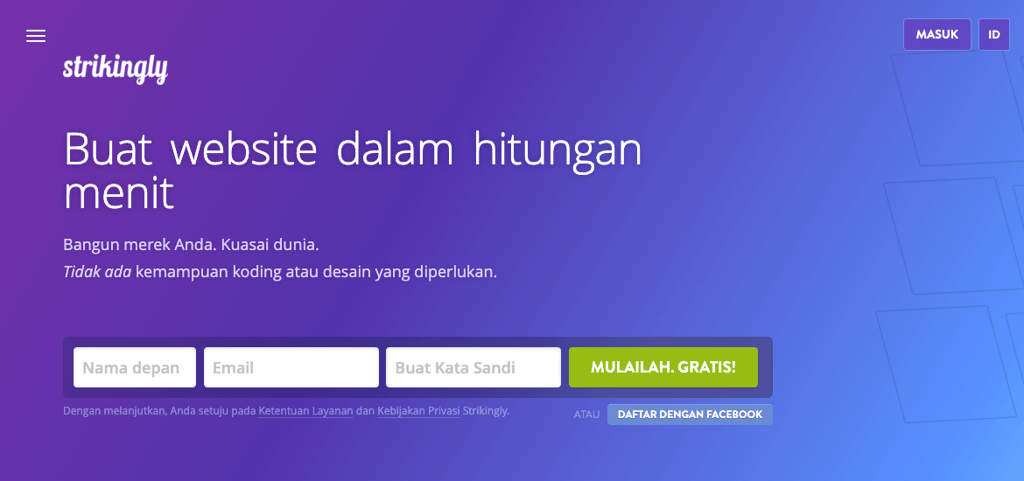 tampilan homepage strikingly