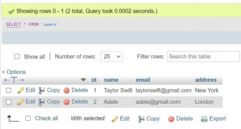 tampilan isi tabel database setelah verifikasi