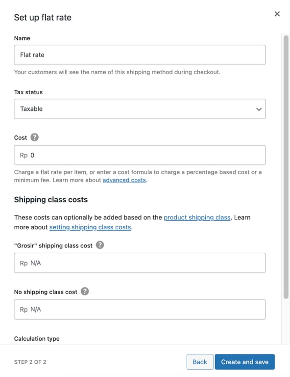 Formulir pengaturan pengiriman tarif flat