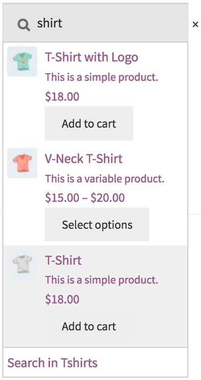 Kolom pencarian produk WooCommerce ditampilkan menggunakan shortcode [woocommerce_product_search]