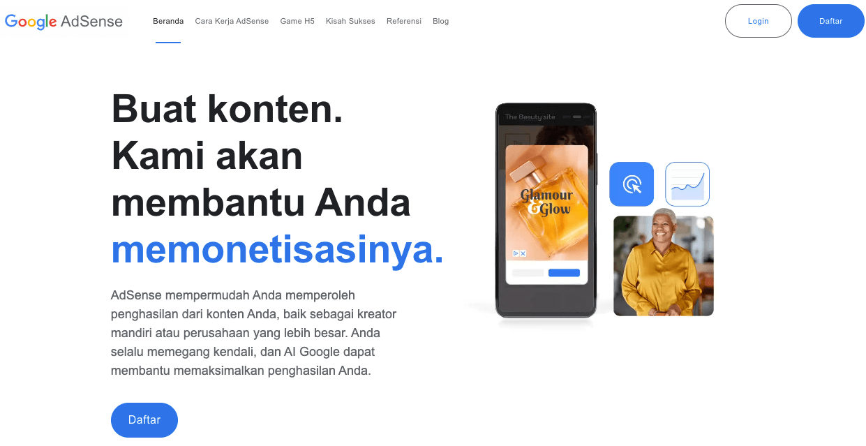 tampilan homepage google adsense