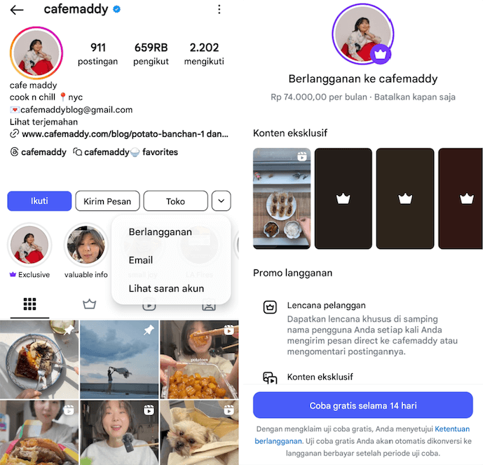 akun cafemaddy yang dapat uang dari instagram dengan mengaktifkan langganan