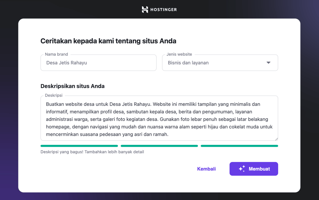 contoh prompt ai website builder untuk membuat website desa