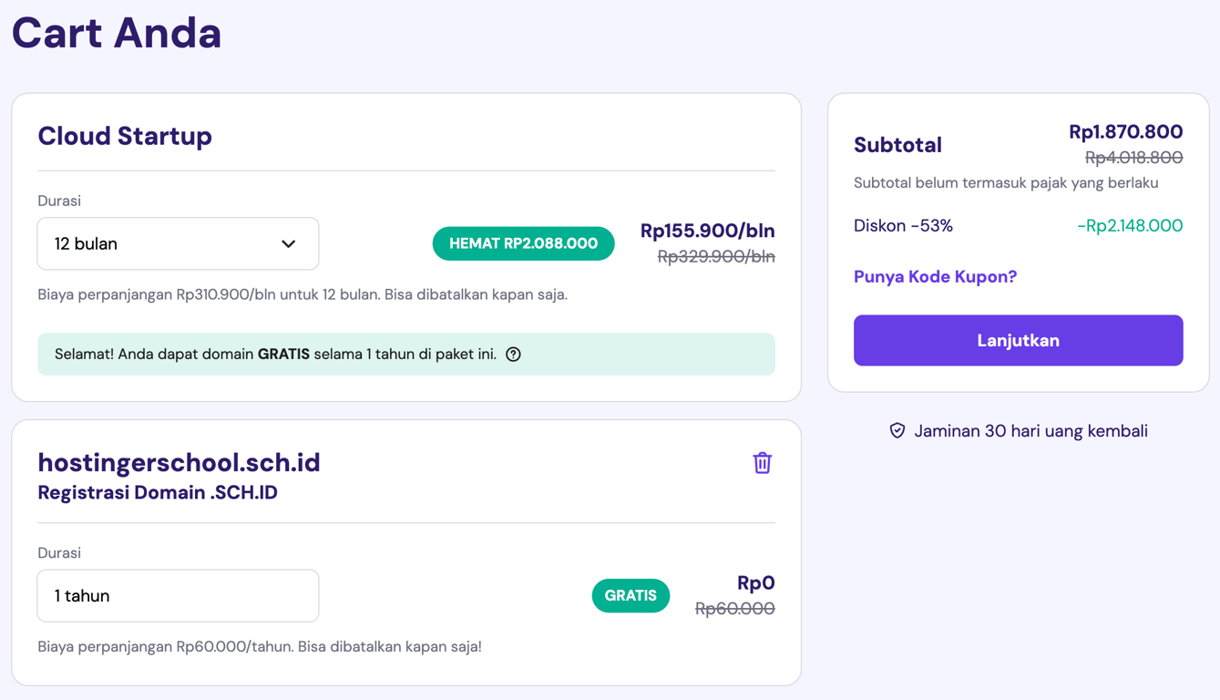 alur pembelian domain dengan paket hosting yang memberikan domain gratis