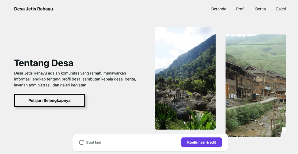 desain awal website desa yang dihasilkan oleh ai website builder untuk wordpress