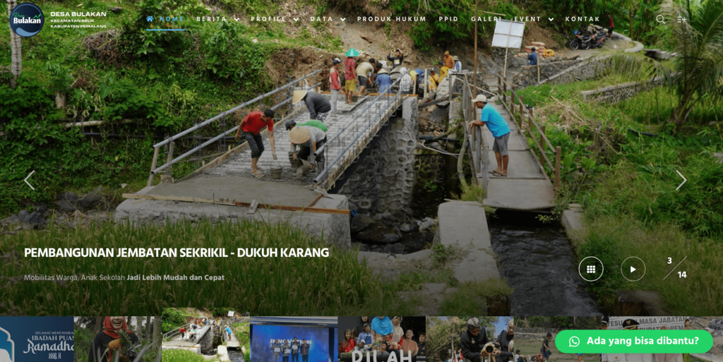 homepage website desa bulakan banjarnegara menampilkan kegiatan desa