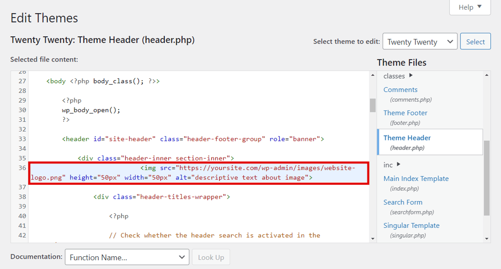 kode gambar yang disisipkan ke dalam file header php wordpress
