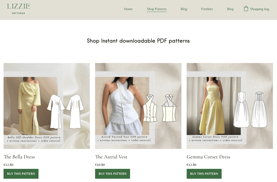 pola yang dijual di website lizzie patterns