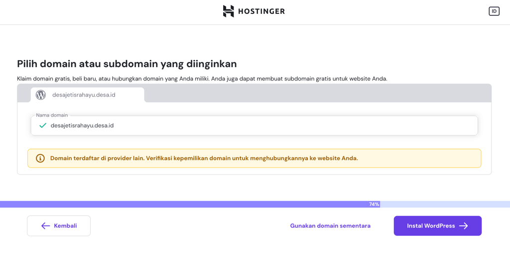 bagian onboarding hostinger untuk menghubungkan domain
