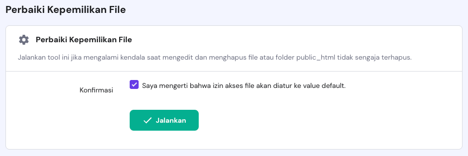 tampilan bagian perbaiki kepemilikan file di hpanel