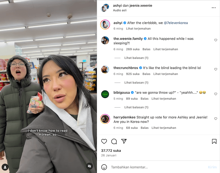 ashyi dan jeenie weenie yang berkolaborasi di akun instagramnya