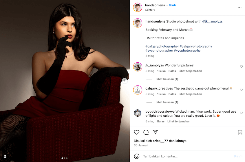 postingan instagram handsonlens sebagai portofolio fotografer freelance