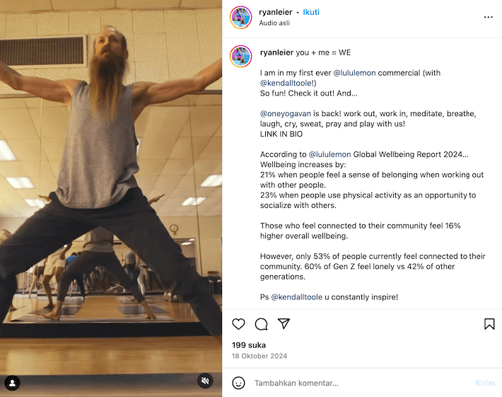 postingan Ryan Leier yang menjadi brand ambassador untuk hasilkan uang dari instagram