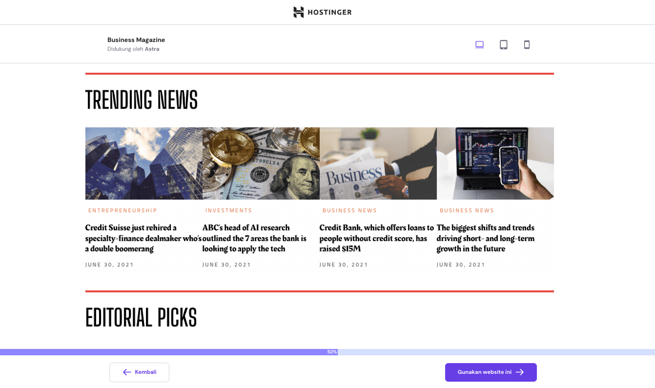 tampilan pratinjau template business magazine dari astra