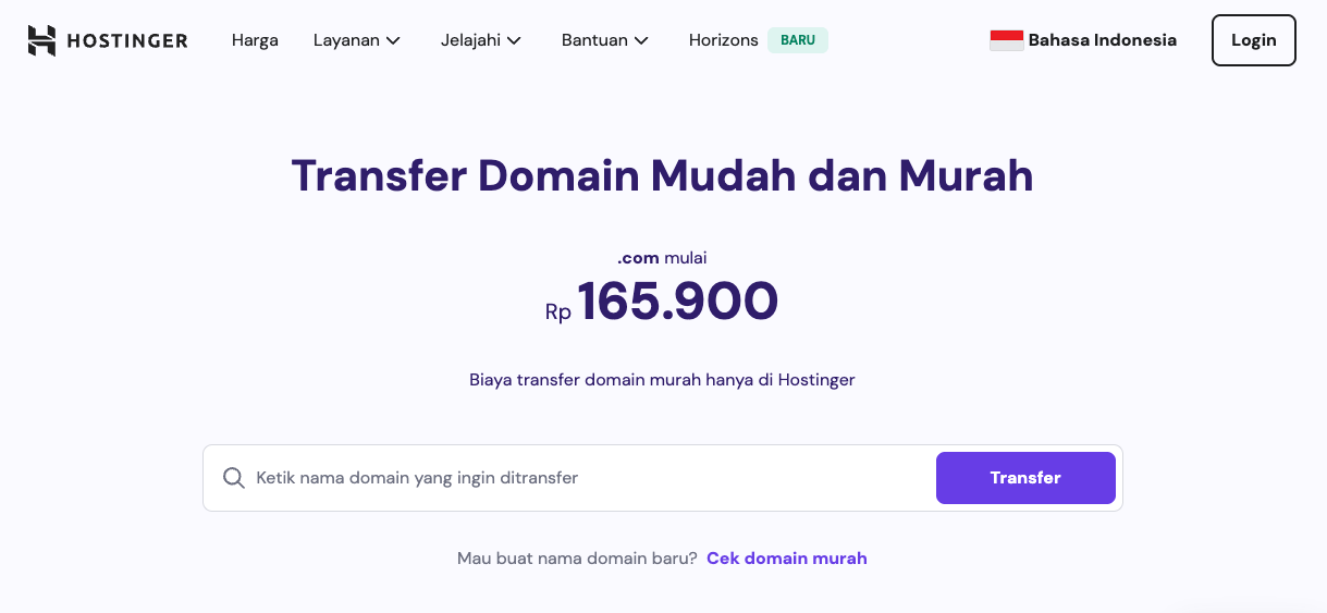 halaman transfer domain hostinger